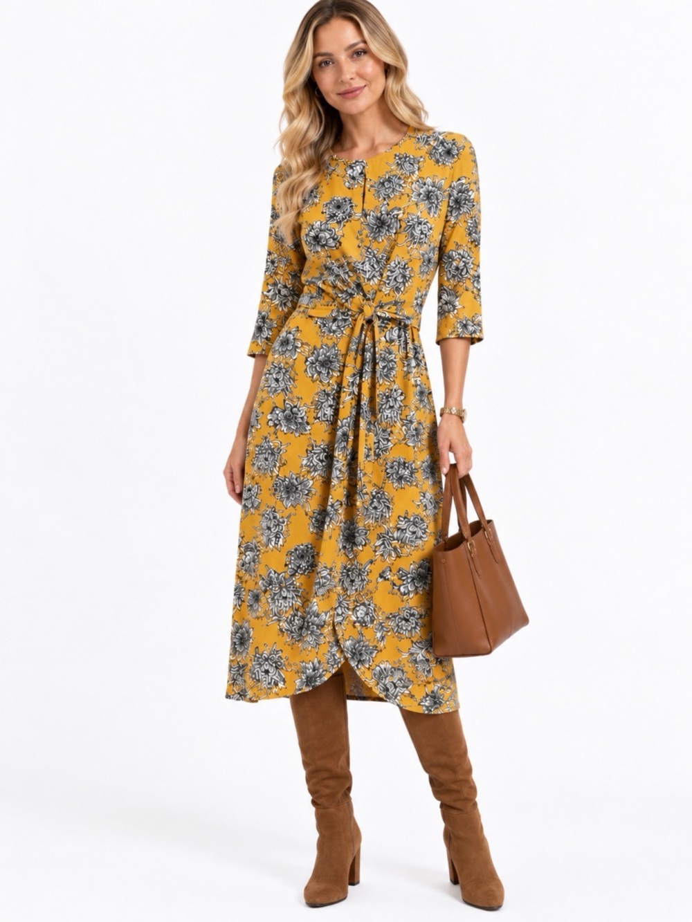 Melloday Dress Yellow Floral Midi Small Bohemian
